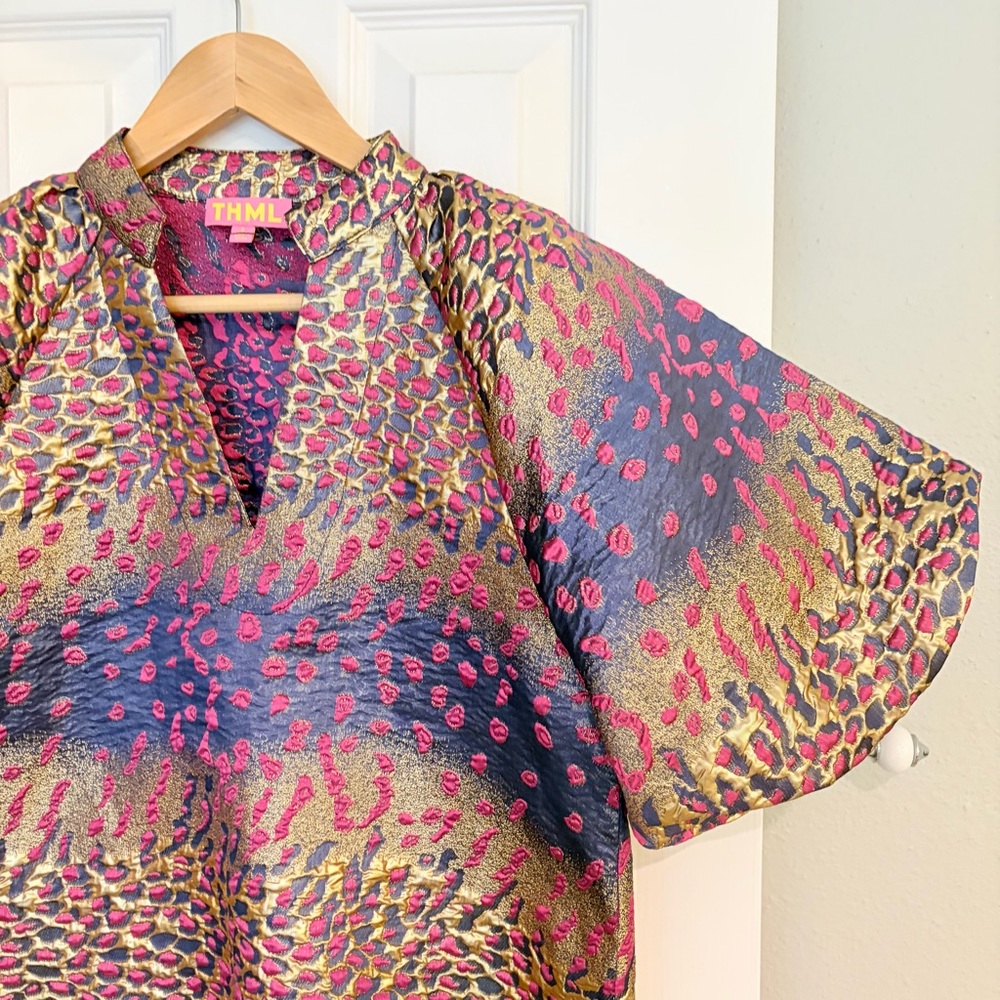 THML Metallic Pink Gold Animal-Print Puff-Sleeve Top - Picture 3 of 8